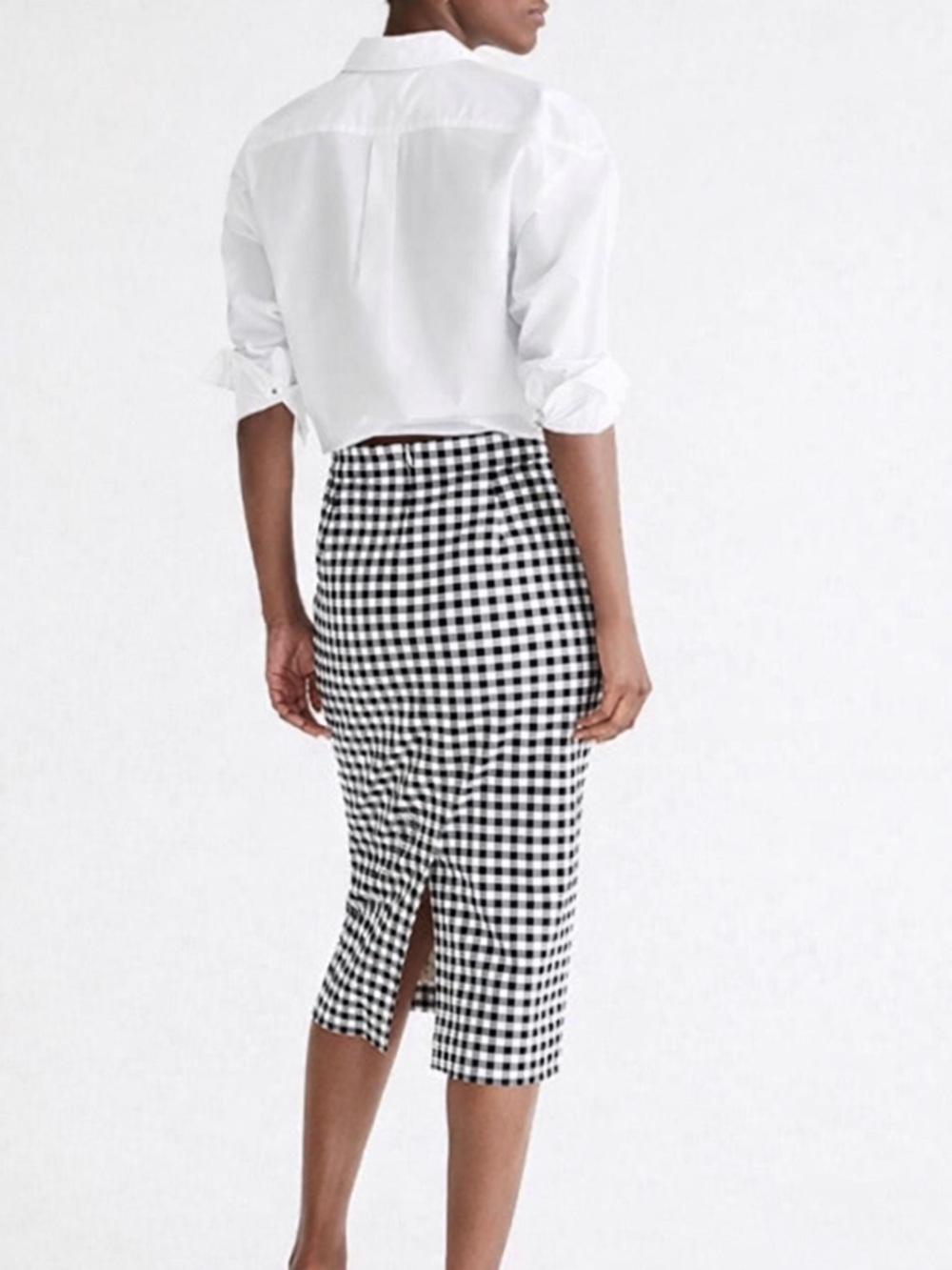 J Crew No 2 Linen Stretch Gingham Check Pencil Skirt 6 Black White Classic NEW - Picture 6 of 17